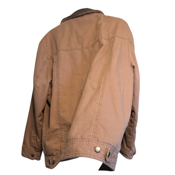 St John’s Bay Barn Coat Chore Jacket size medium brown tan leather collar - Picture 4 of 4